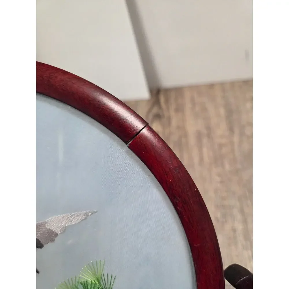 Vintage Chinese Suzhan Spun Silk Hand Embroidered Cranes In Double Sided Frame